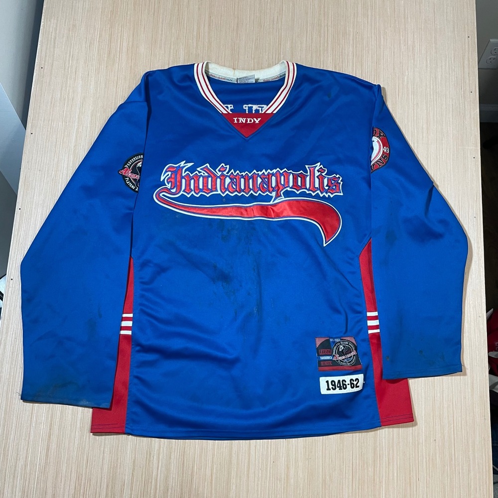PNLPA Indianapolis Clowns Jersey Mens 2XL Blue Red V-Neck Long Sleeve 20 1946-62